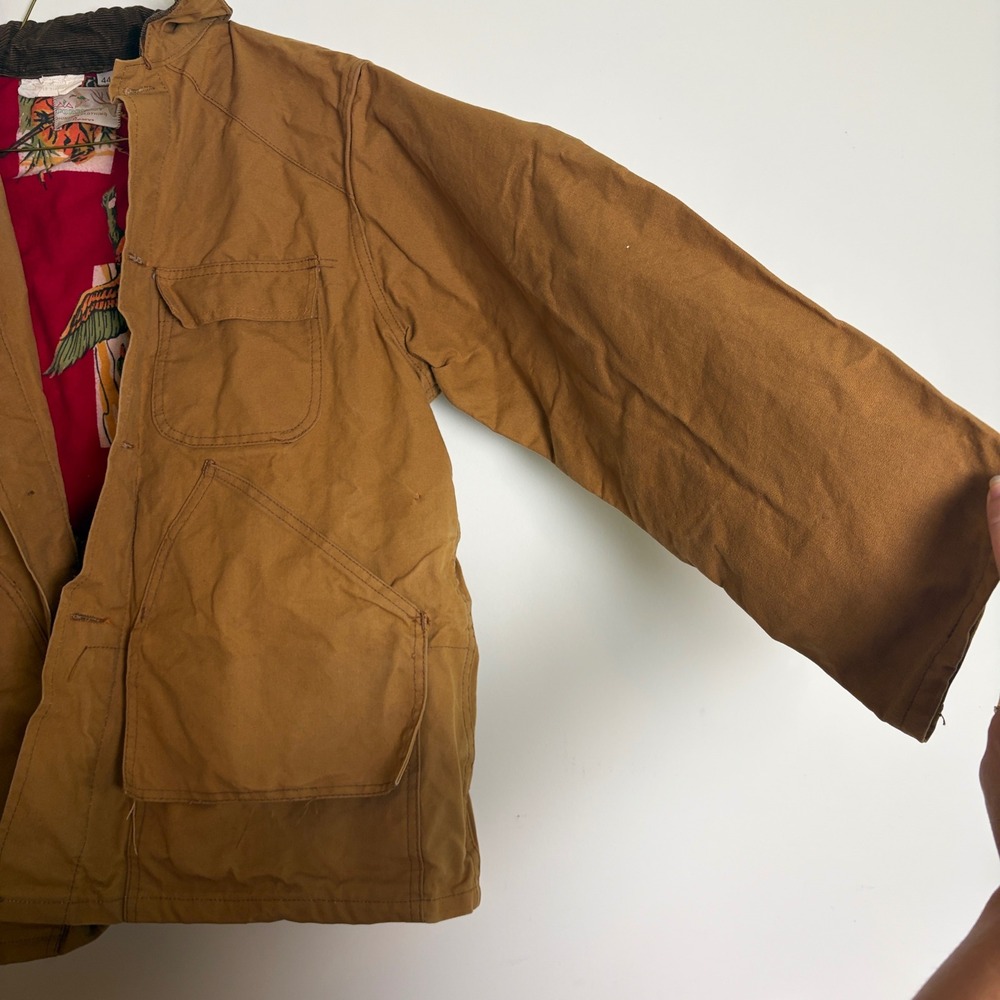 Vintage Penneys Foremost Hunting Jacket Brown Canvas Game Bag Corduroy Collar - Picture 9 of 12